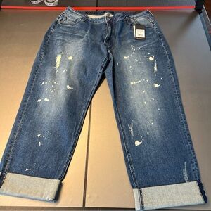 Poetic Justice Curvy Fit, Bleach Spot, Boyfriend Jeans Women’s 18R 32L NWT